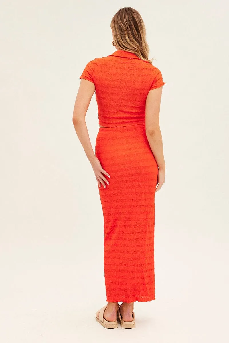 slim fit Business Meeting Orange Maxi Skirt Bodycon Textured Jersey