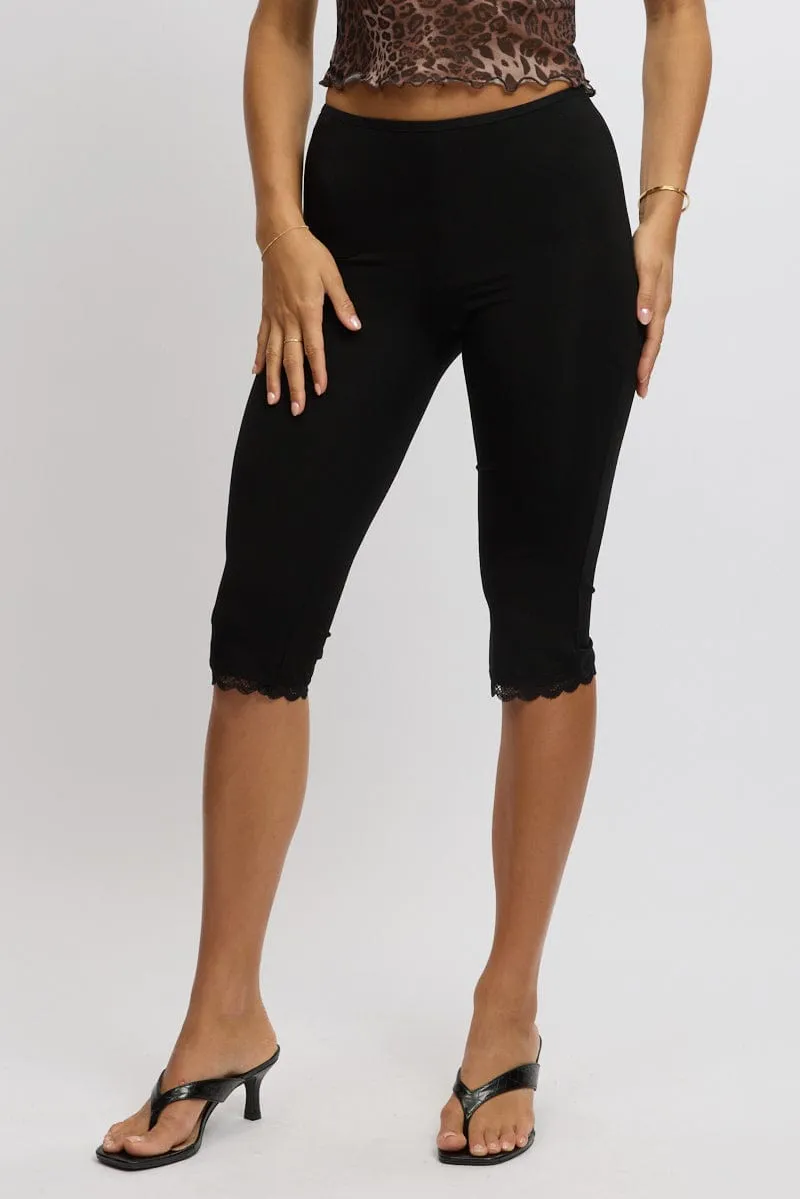 Stain Release Finish Durable Material Black Capri Pants Lace Trim