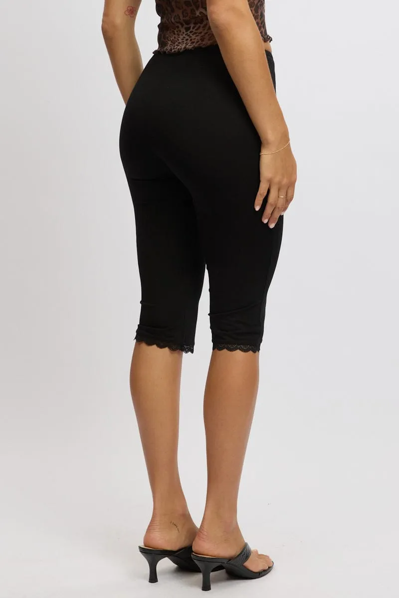 Black Capri Pants Lace Trim Urban appeal