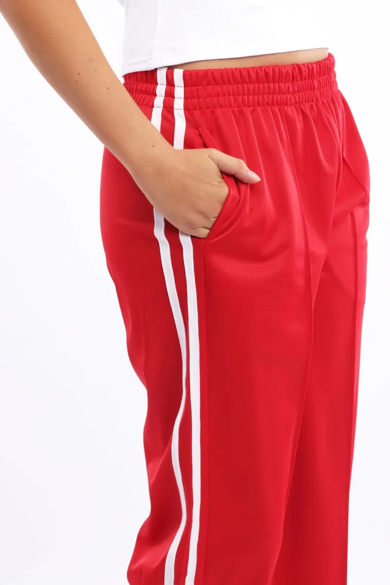 Red Track Pants Side Stripe Side slits