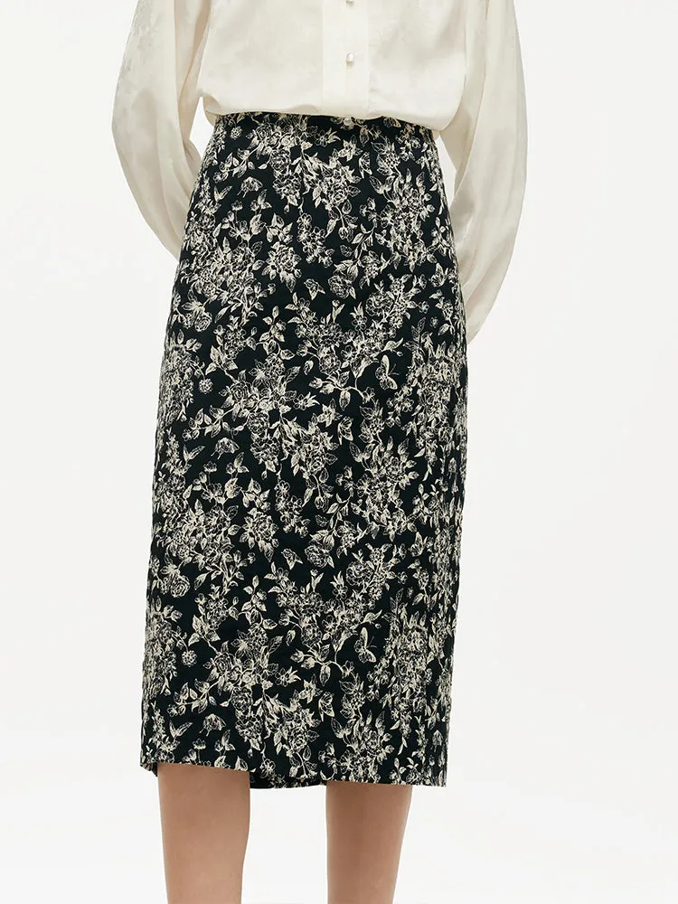 Metallic Finish Mini length Black And White Butterflies Jacquard Stretch Women Skirt