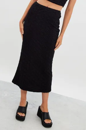 Comfort Waistline Comfort Fit Black Maxi Skirt High Rise Bodycon Textured Jersey