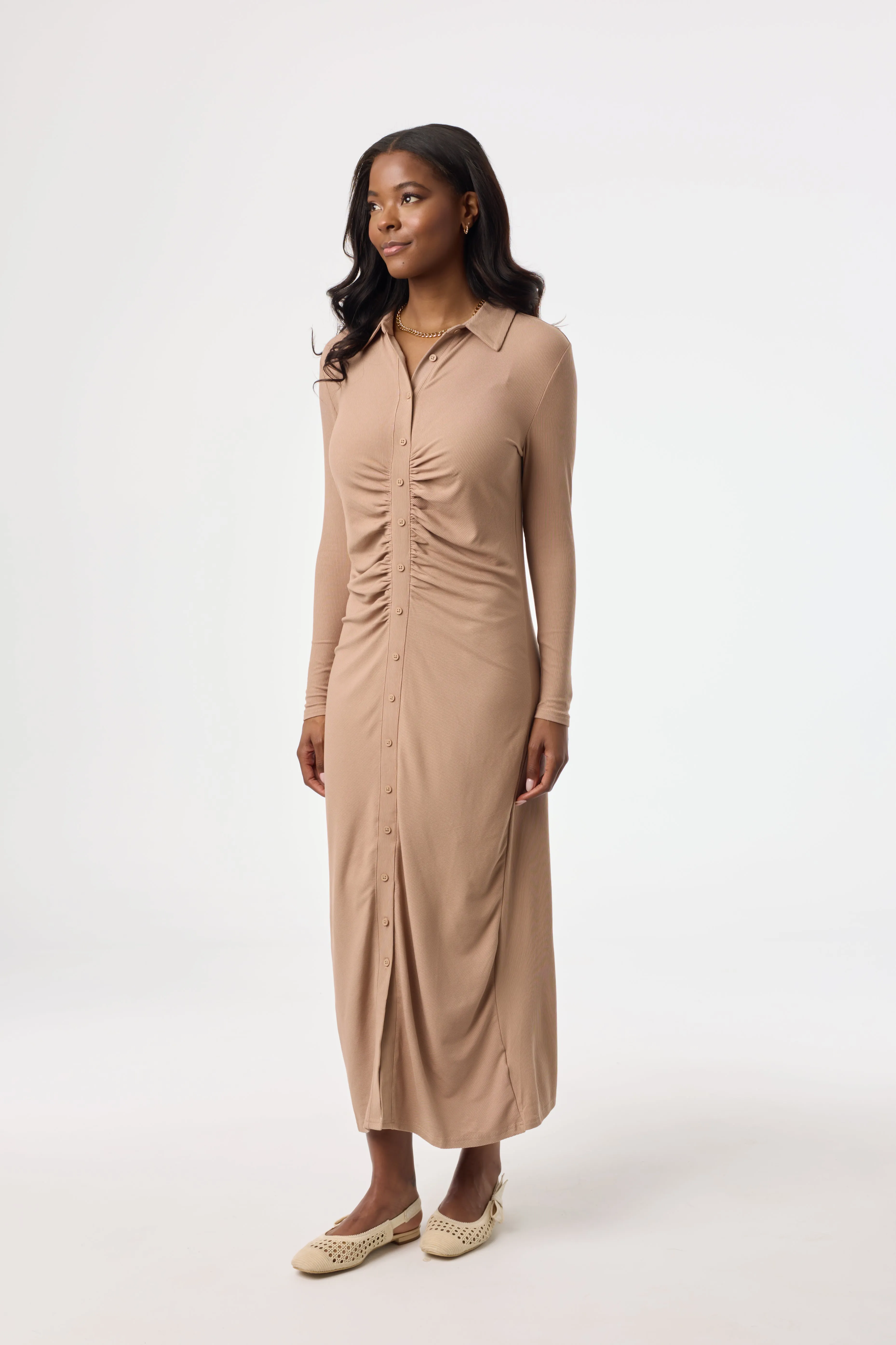 Digital Core Chestnut Ruched Cardi Maxi Dress