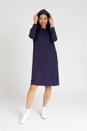 Navy Drawstring Hoodie Dress All-Season Wear