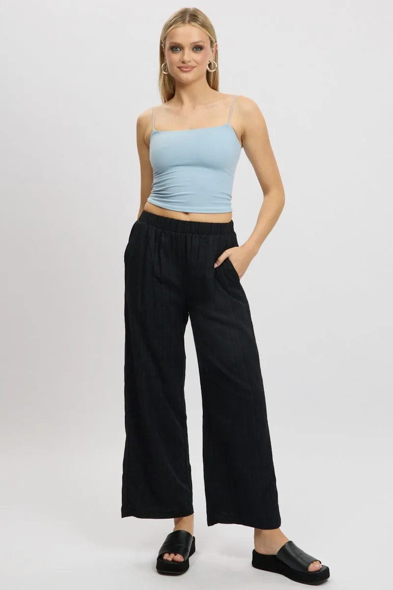 Black Wide Leg Pants Elasticated Waist No Ride Up Design Elastic Free Cuffs