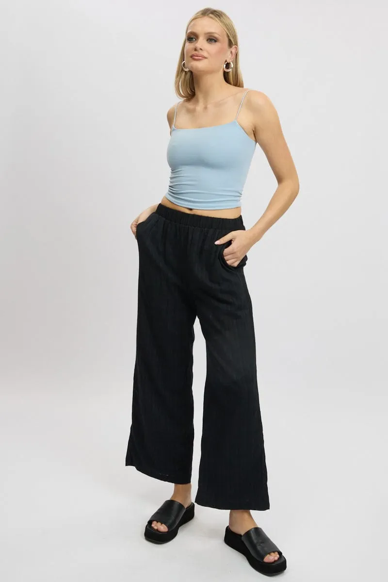 Casual Comfort Fit Anti Static Lining Black Wide Leg Pants Elasticated Waist