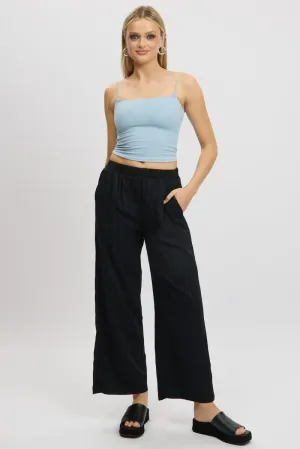 Black Wide Leg Pants Elasticated Waist No Ride Up Design Elastic Free Cuffs