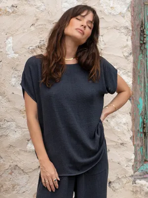 Casa Linen Blend Top Charcoal Everyday Top Pre Shrunk Fabric