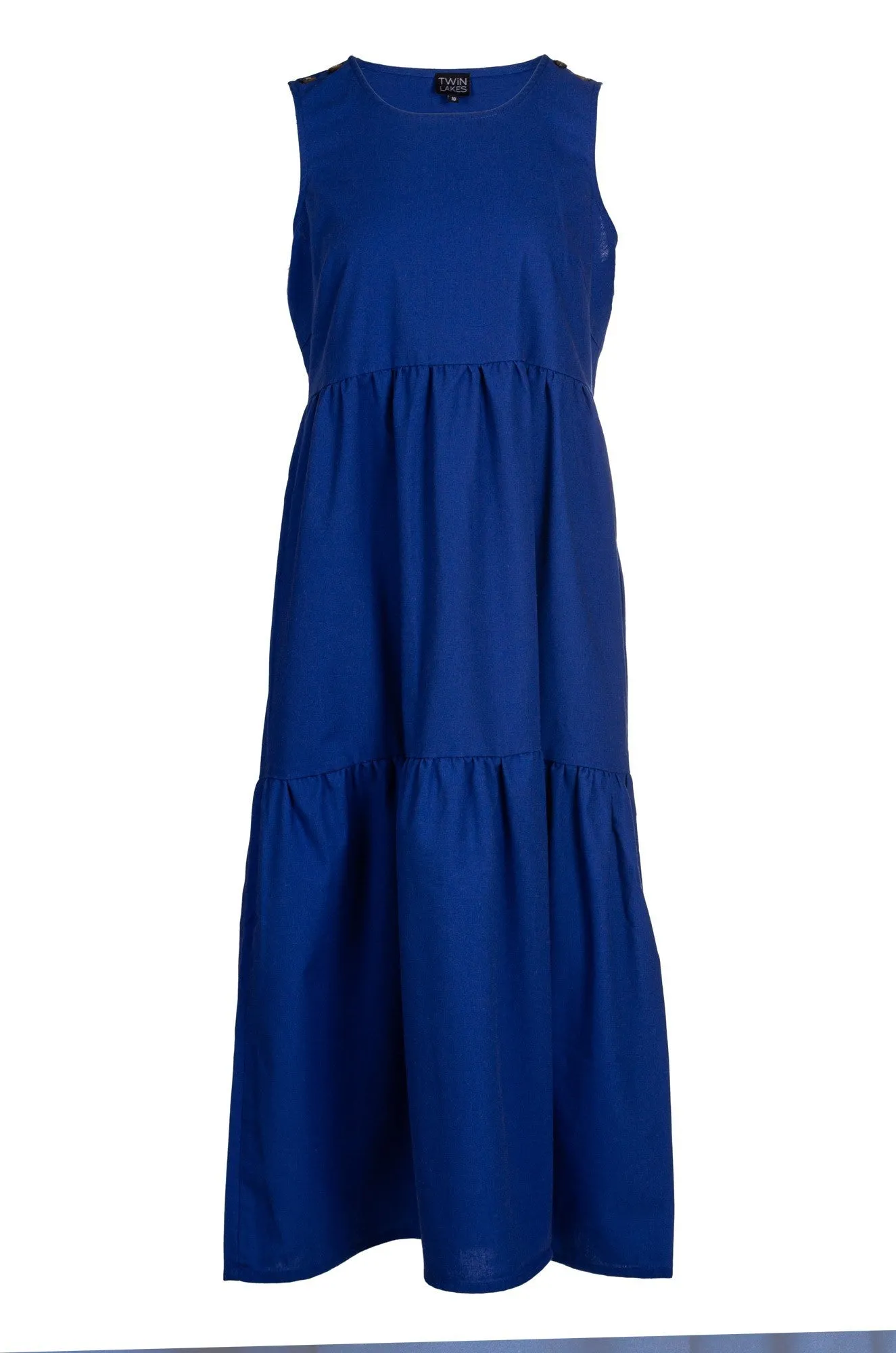 simple design Cotton Linen Blend Dress | MED BLUE | 6777A1