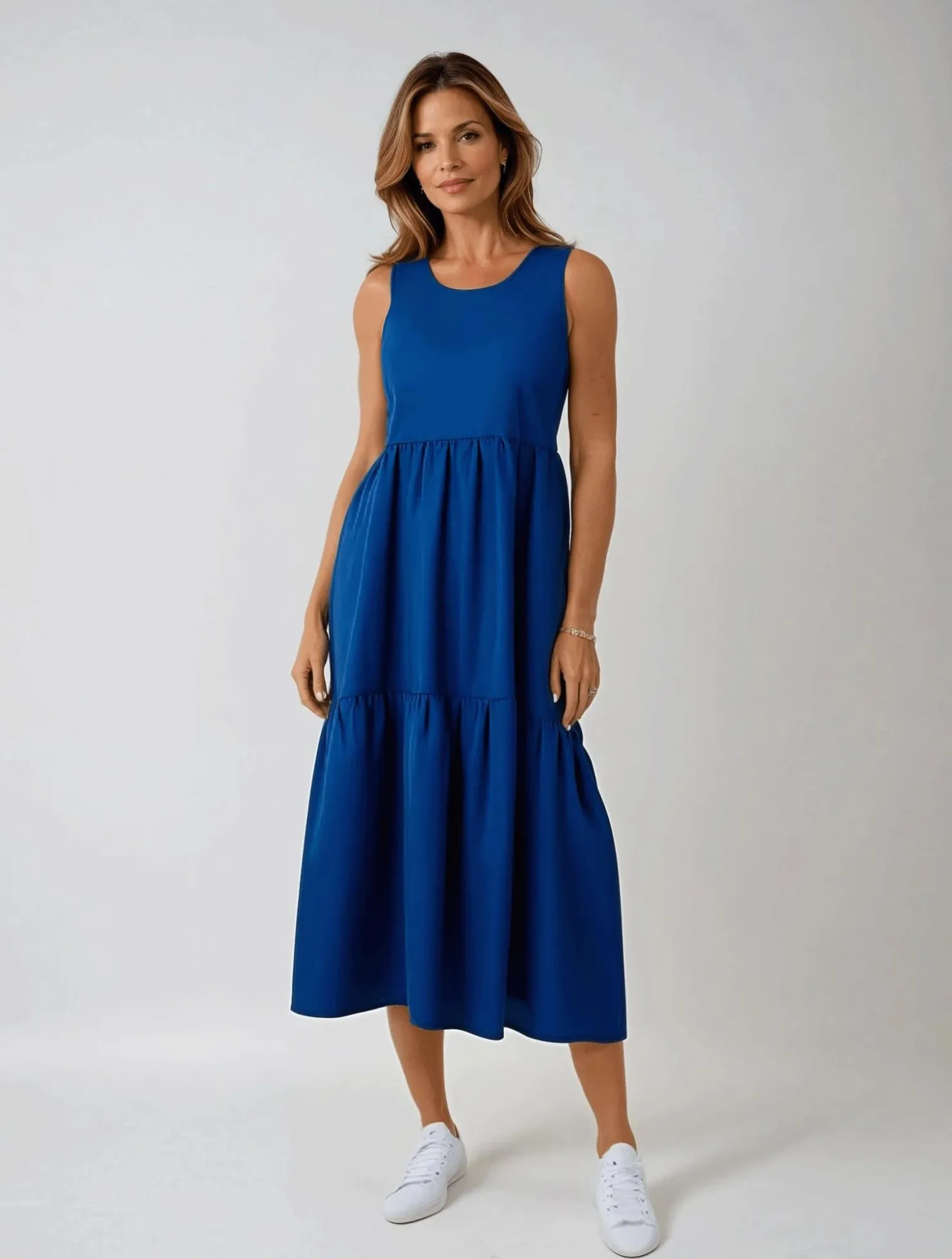 Cotton Linen Blend Dress | MED BLUE | 6777A1 UVProtectionFinish Functional Fashion