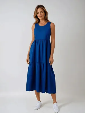 Cotton Linen Blend Dress | MED BLUE | 6777A1 UVProtectionFinish Functional Fashion