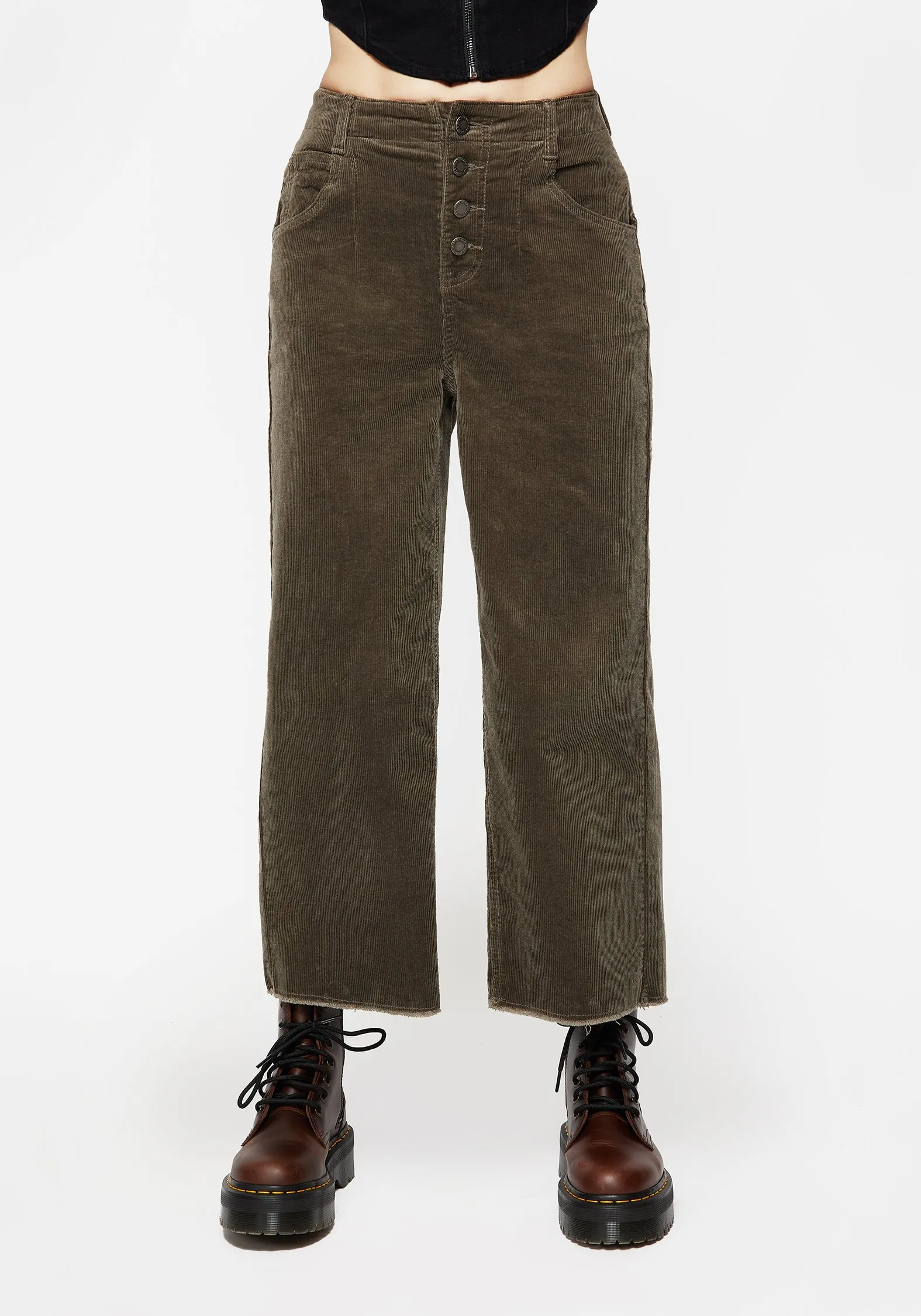 Style Layer Foster Wide Leg Cord Crop Jeans - Green