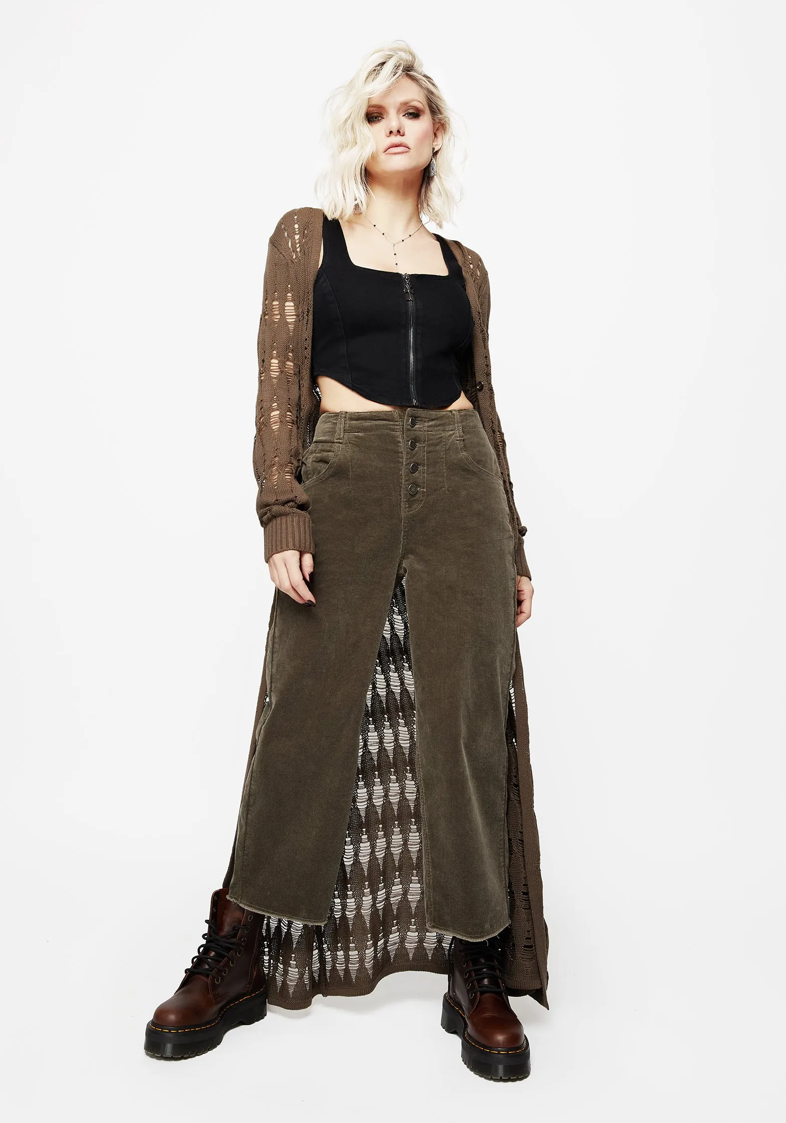No Gap Waist Engineering Foster Wide Leg Cord Crop Jeans - Green