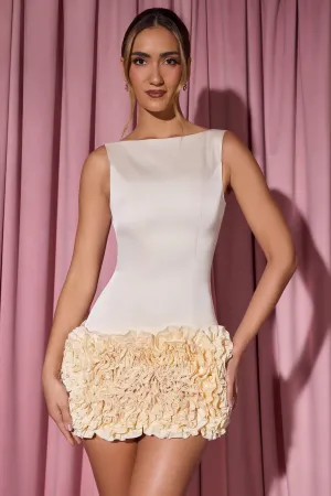 Elegant short silhouette Light Edge Appliqu?? Open-Back Mini Dress in Ivory