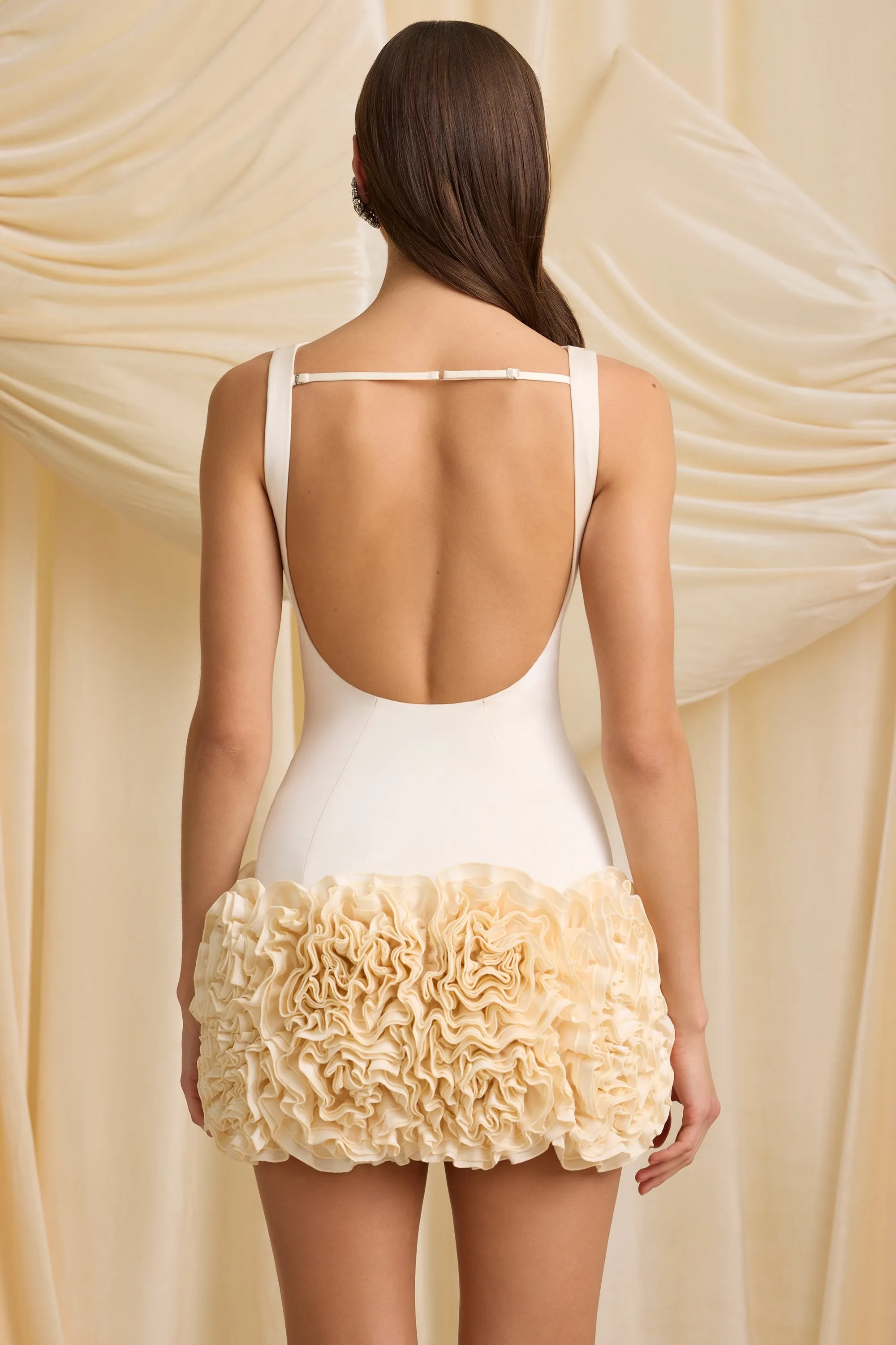 Stylish mini for brunch Look Hot Appliqu?? Open-Back Mini Dress in Ivory