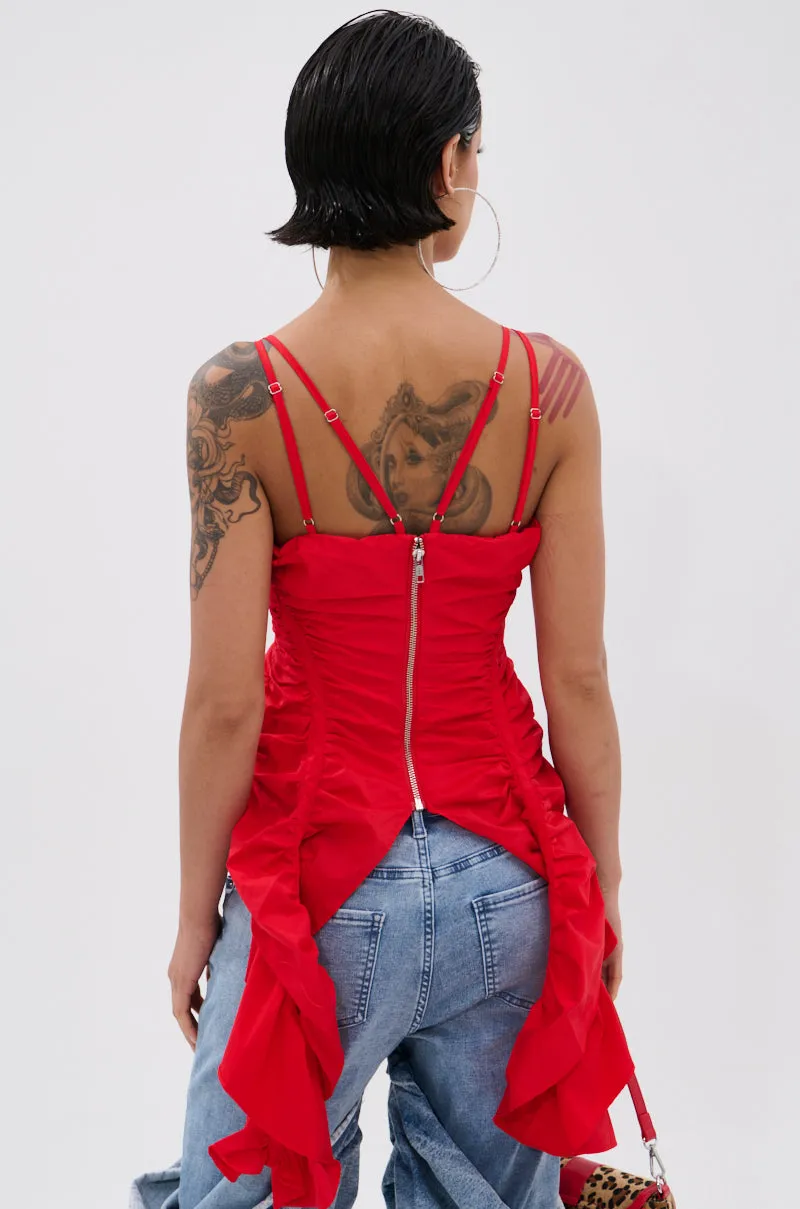complex appearance Artificial - intelligence - assisted DROP IT RUCHED TANK TOP IN RED
