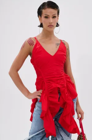 DROP IT RUCHED TANK TOP IN RED square shape