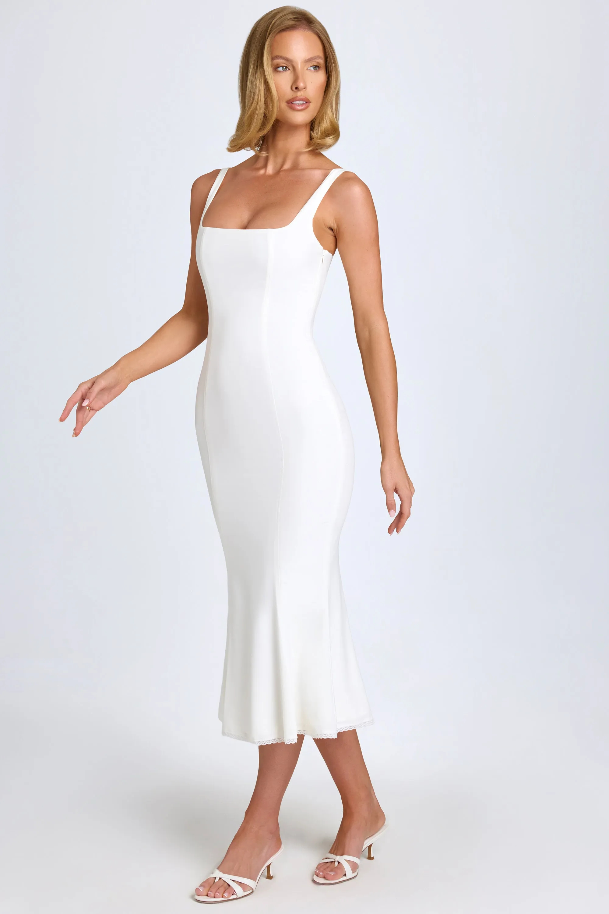 ConvertibleStyle AntiStaticTechnology Lace-Trim Midaxi Dress in White