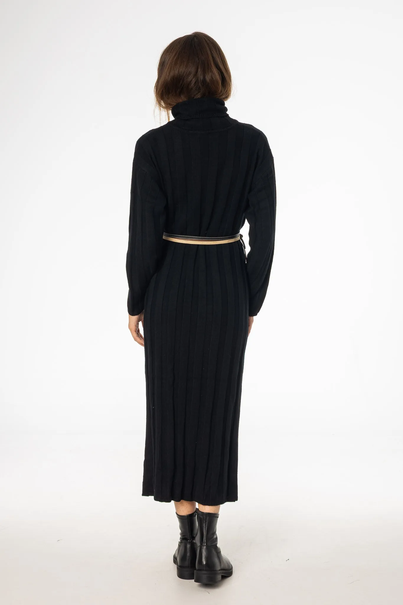 Black Ribbed Knit Turtleneck Maxi Dress Fresh Glow