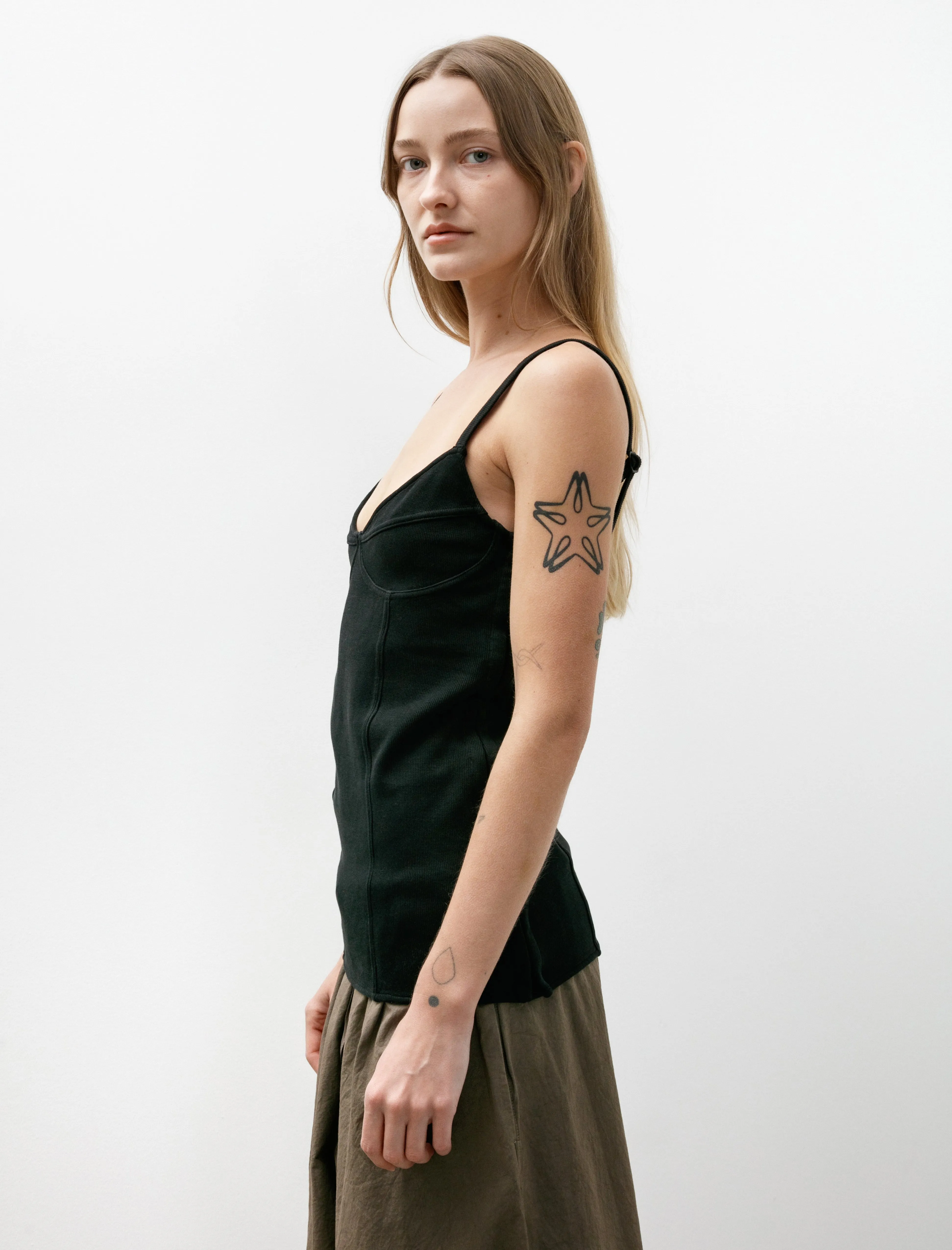 Peace Flow High-Quality Fabric Cami Tank Washed Black Athletic Rib