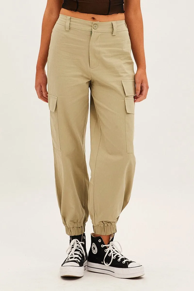 Core Ease Trendy Appeal Green High Rise Wide Leg Cargo Pants