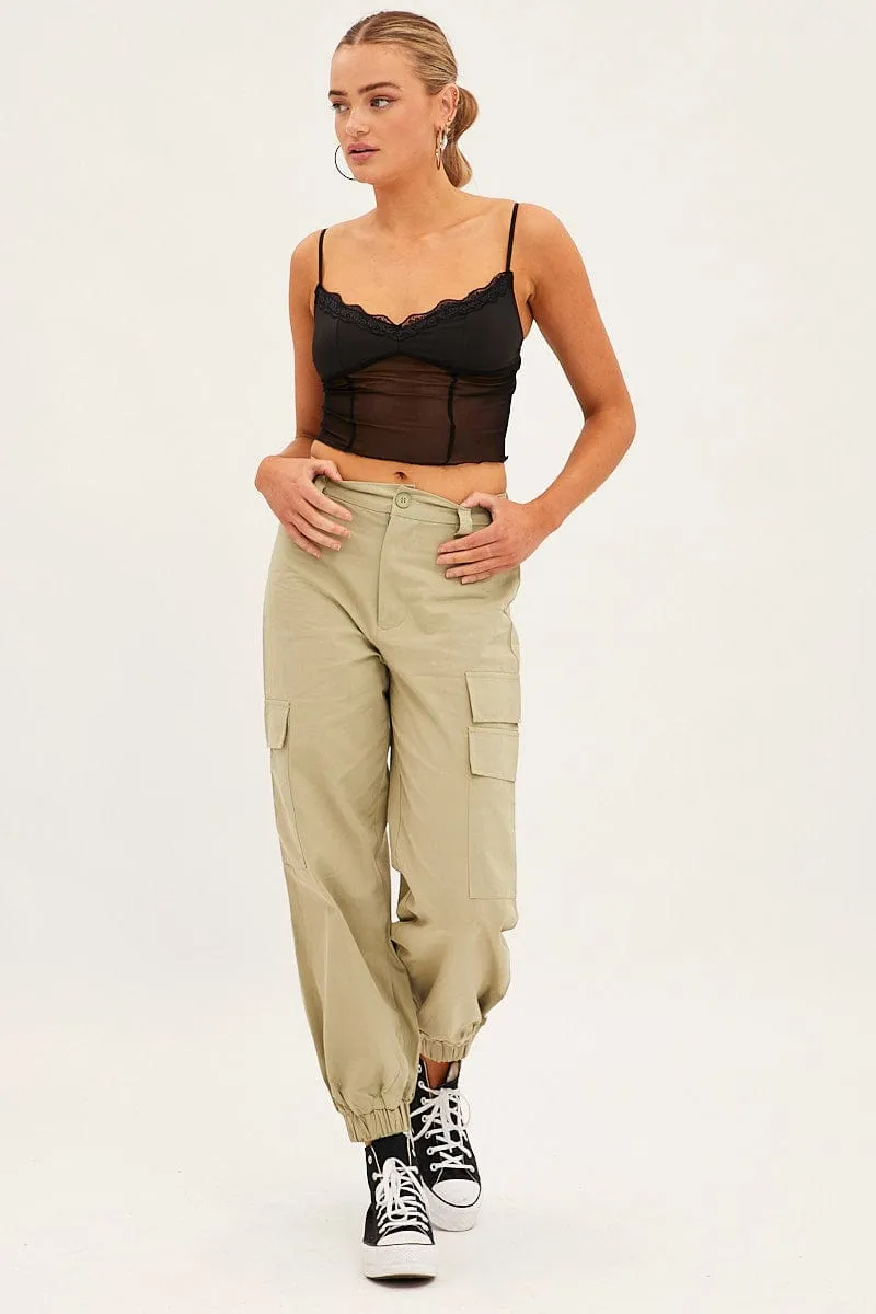 Green High Rise Wide Leg Cargo Pants Effortless Style