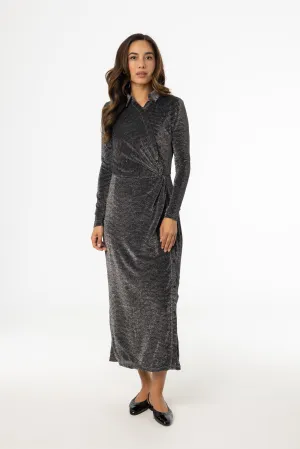 Silver Sparkle Side Button Maxi Dress Peace Core