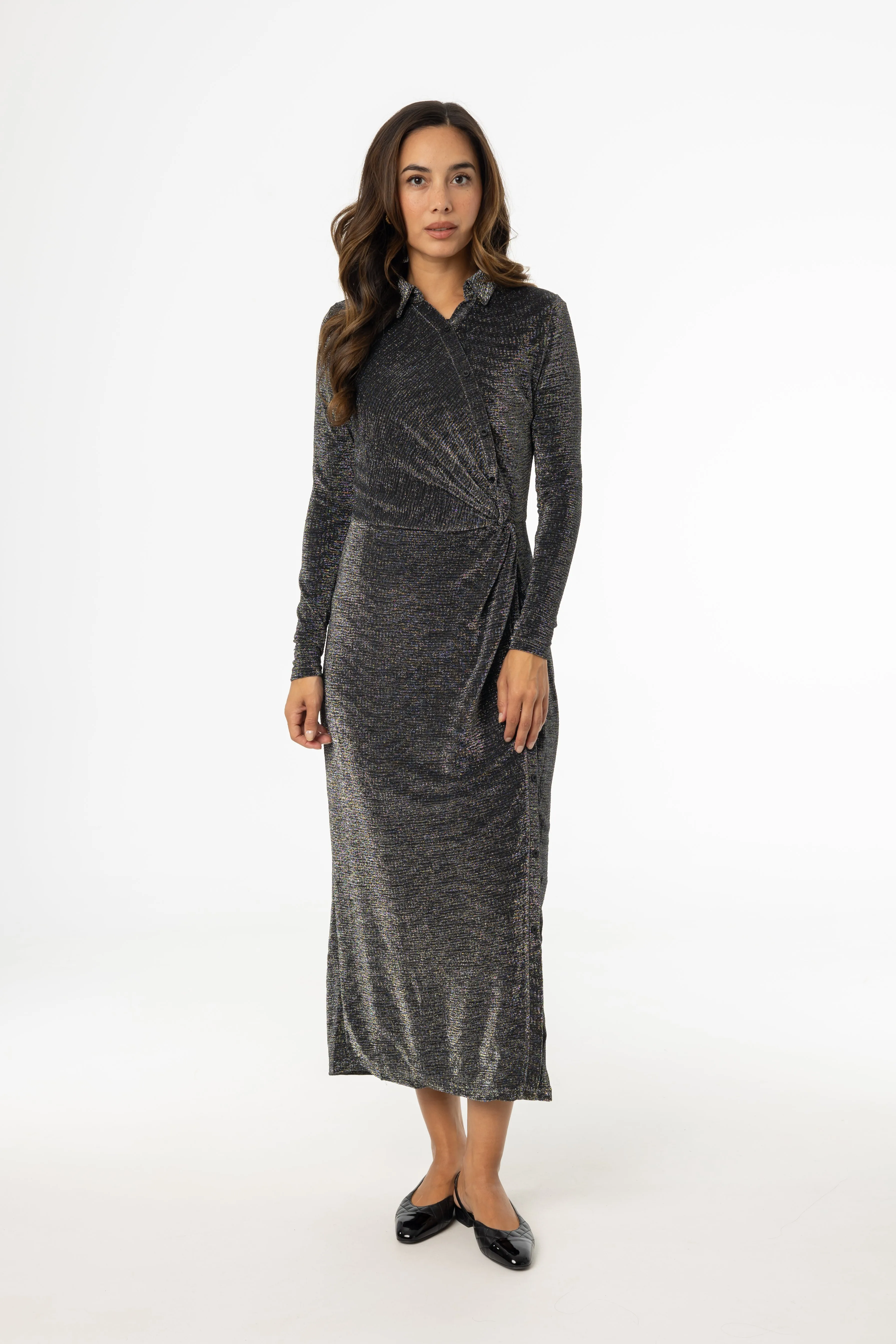 Chic Skirt Silver Sparkle Side Button Maxi Dress