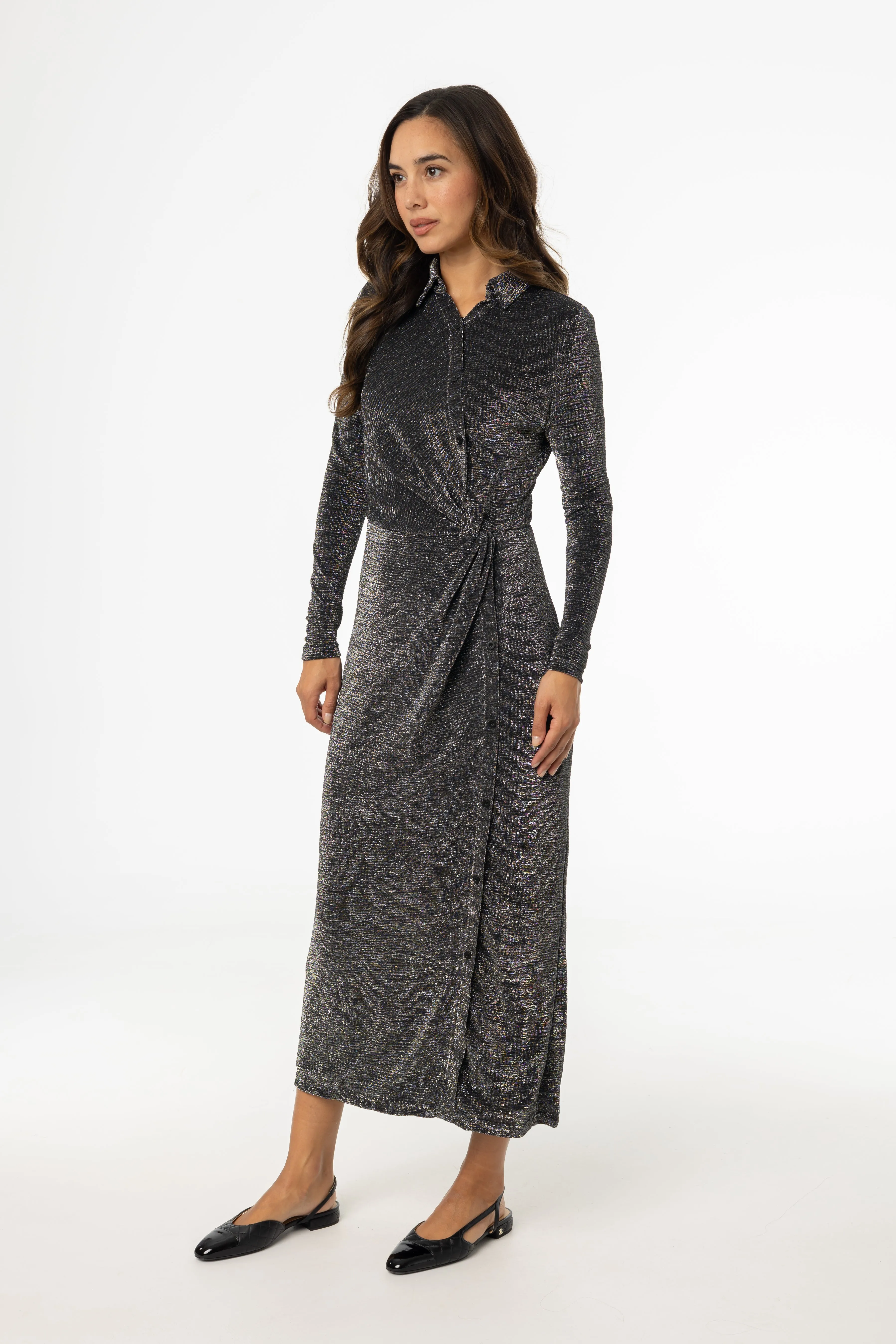 Silver Sparkle Side Button Maxi Dress Team Vibe AntiClingFabric
