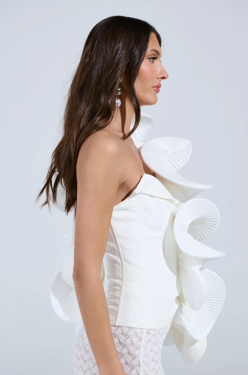 CASCADING RUFFLE BLOUSE Moisture Control Fabric