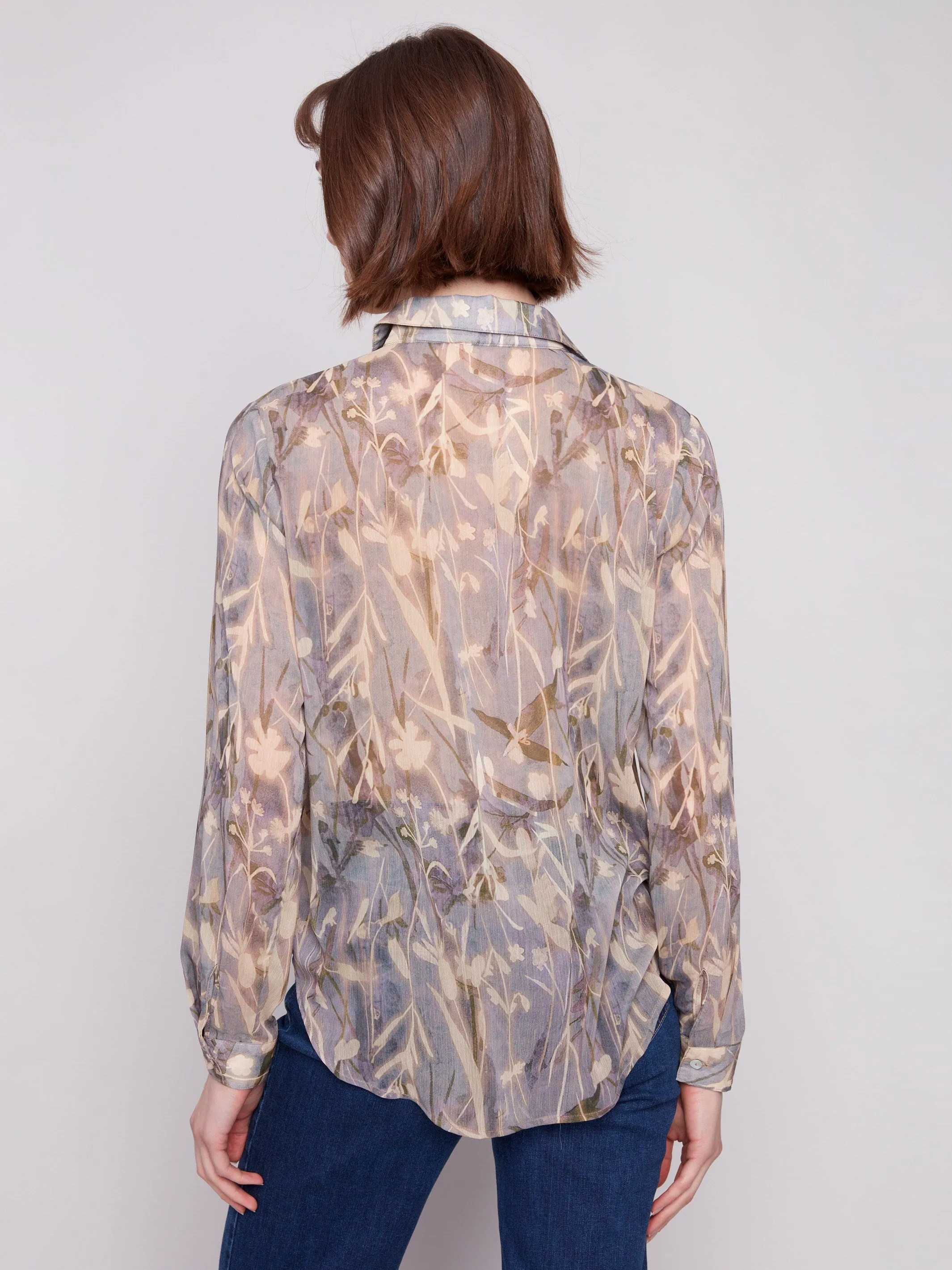 Printed Chiffon Button-Down Shirt - Serene Sport Glow Modern Look