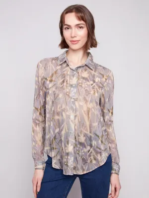 Soft Blouse Printed Chiffon Button-Down Shirt - Serene