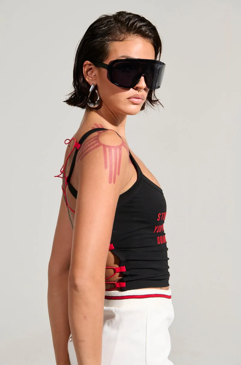 STOP COPYING ME LACE UP BACK TANK TOP Daily Comfort