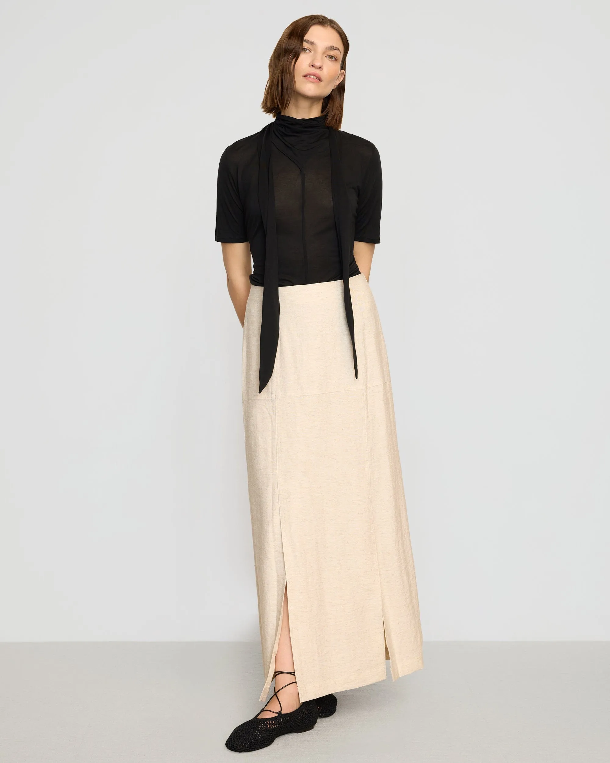 Lucine Scarf-Neck Semi-Sheer Tencel Tee Anti Odor Technology Functional Wear