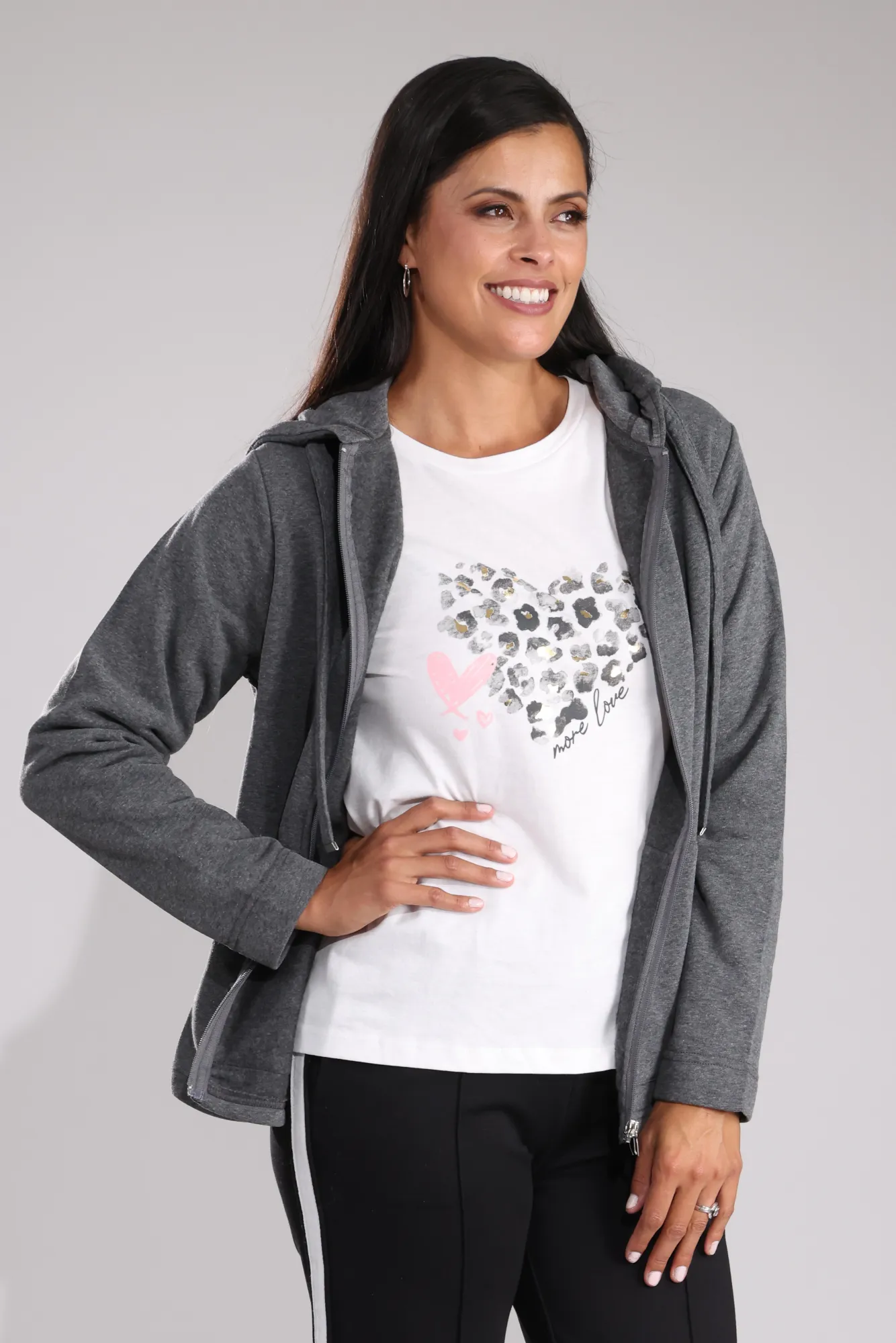 Versatile Piece Fashionable Brushed Fleece Jacket with hood | CHARCOAL | 2253B1