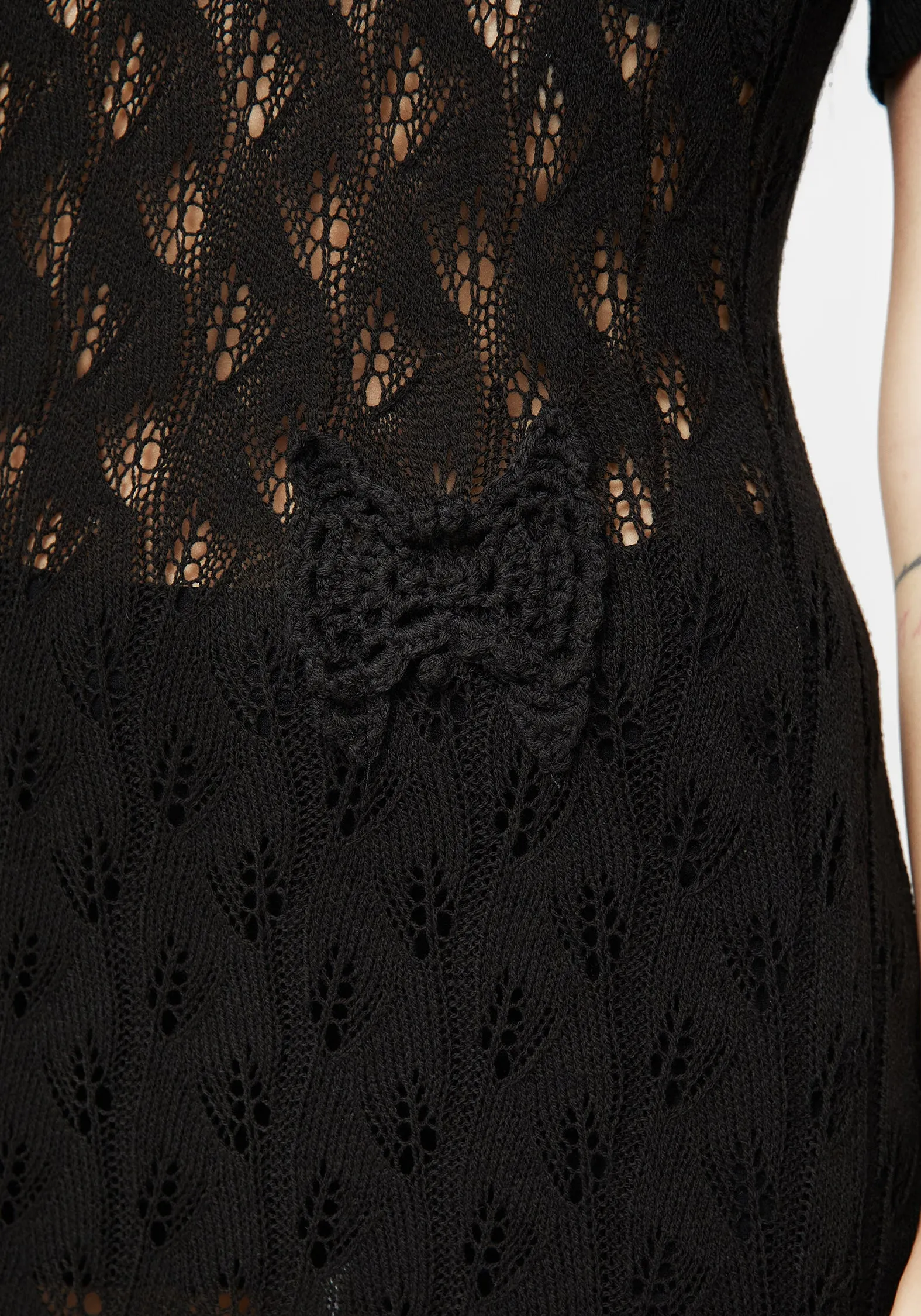 Elnora Moth Crochet Knit Maxi Dress handmade detail