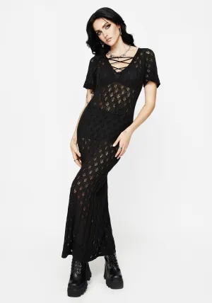 Mesh Touch Elnora Moth Crochet Knit Maxi Dress