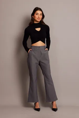 Grey Slim Pants High Rise Non Restrictive Fit Flexible Layer