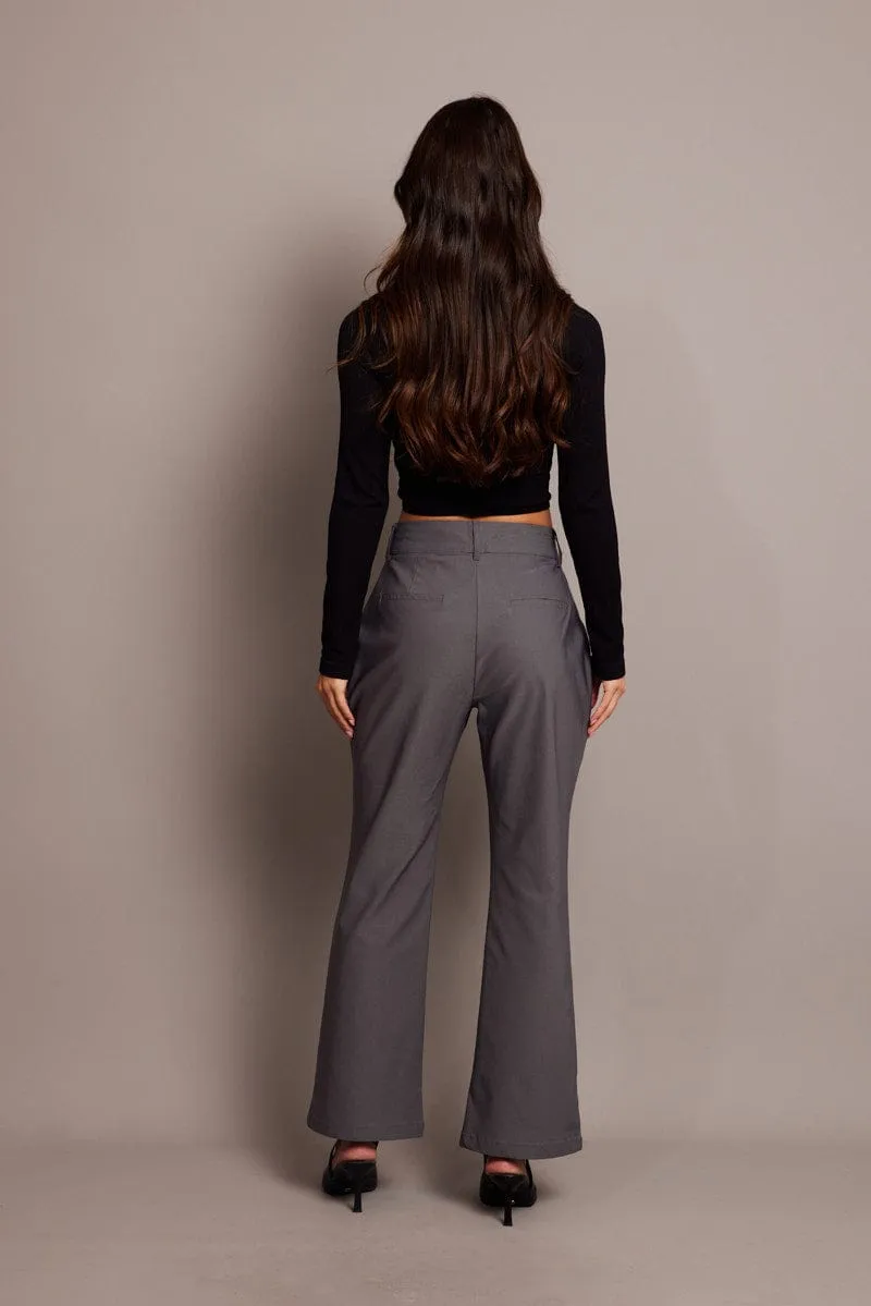 Secure Closures EasyCareFabric Grey Slim Pants High Rise