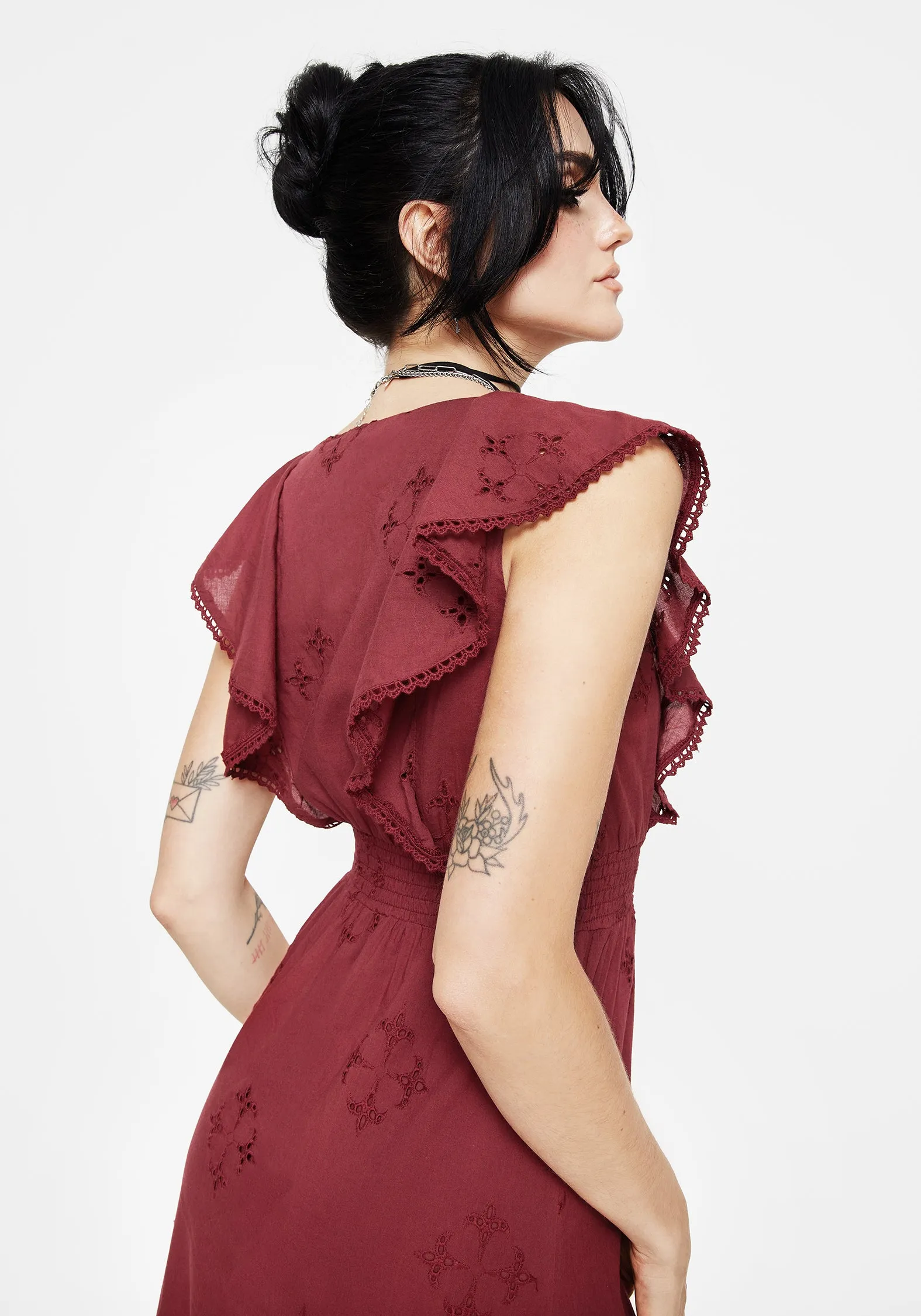 Crux Broderie Cotton V-Neck Frill Maxi Dress Beach Gate
