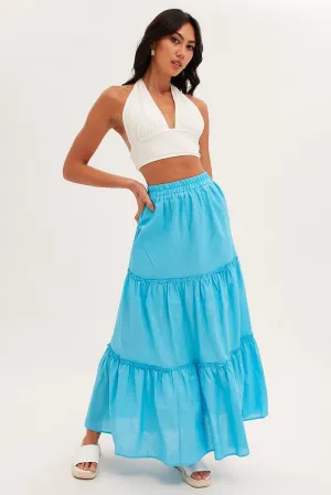 Calm Mood Linen blend Blue Maxi Skirt Tiered