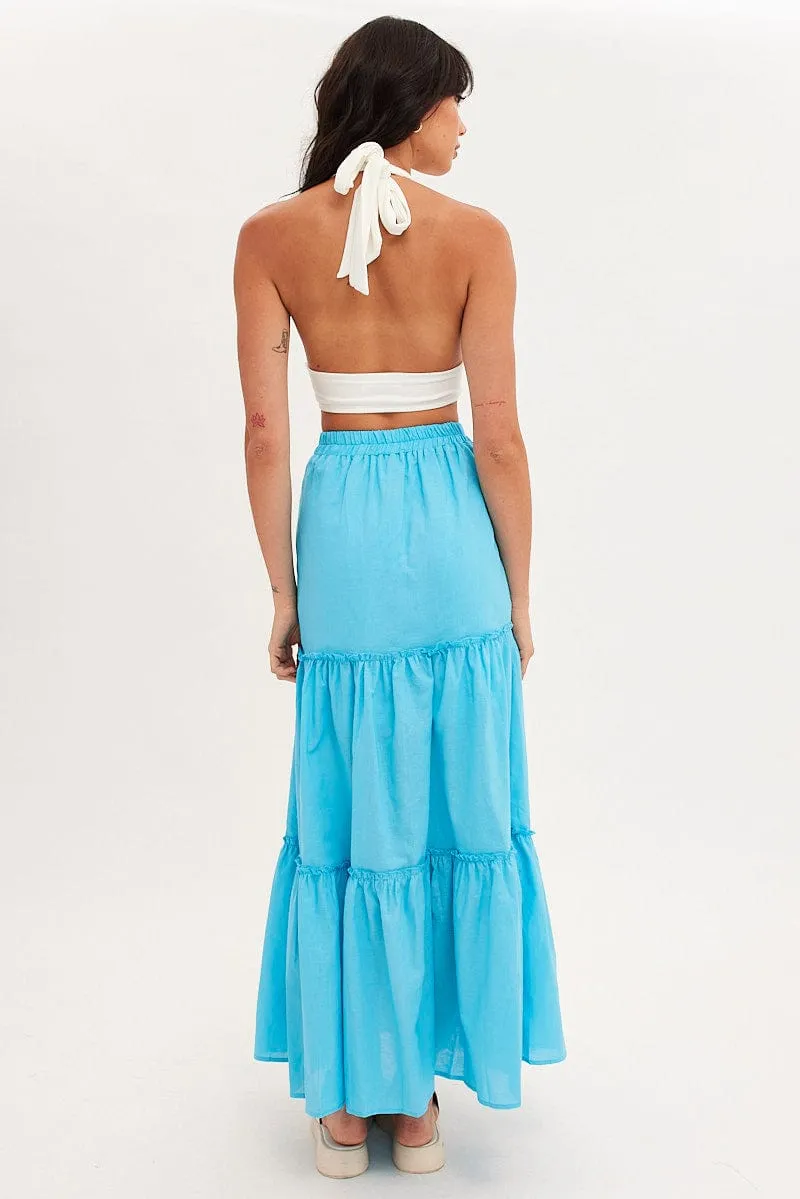 Refined Edge Blue Maxi Skirt Tiered