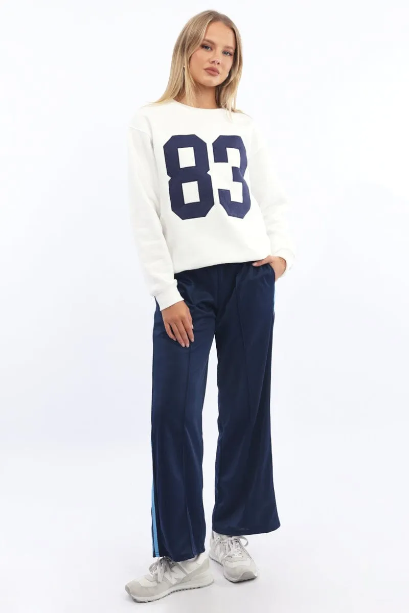 White Graphic Sweater Long Sleeve Modern Aesthetic