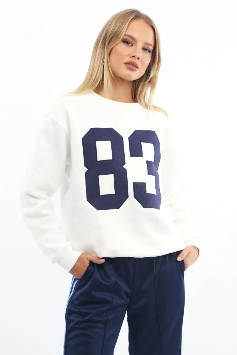 White Graphic Sweater Long Sleeve Essential Layer