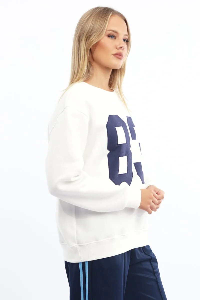 White Graphic Sweater Long Sleeve Layered Look