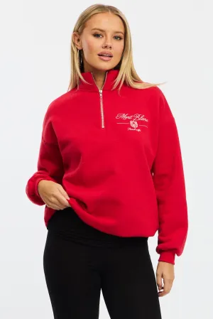 Everyday Wear Red Zip Neck Sweater Oversized