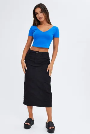 Subtle Shimmer Sheer Overlay Black Cargo Skirt High Rise