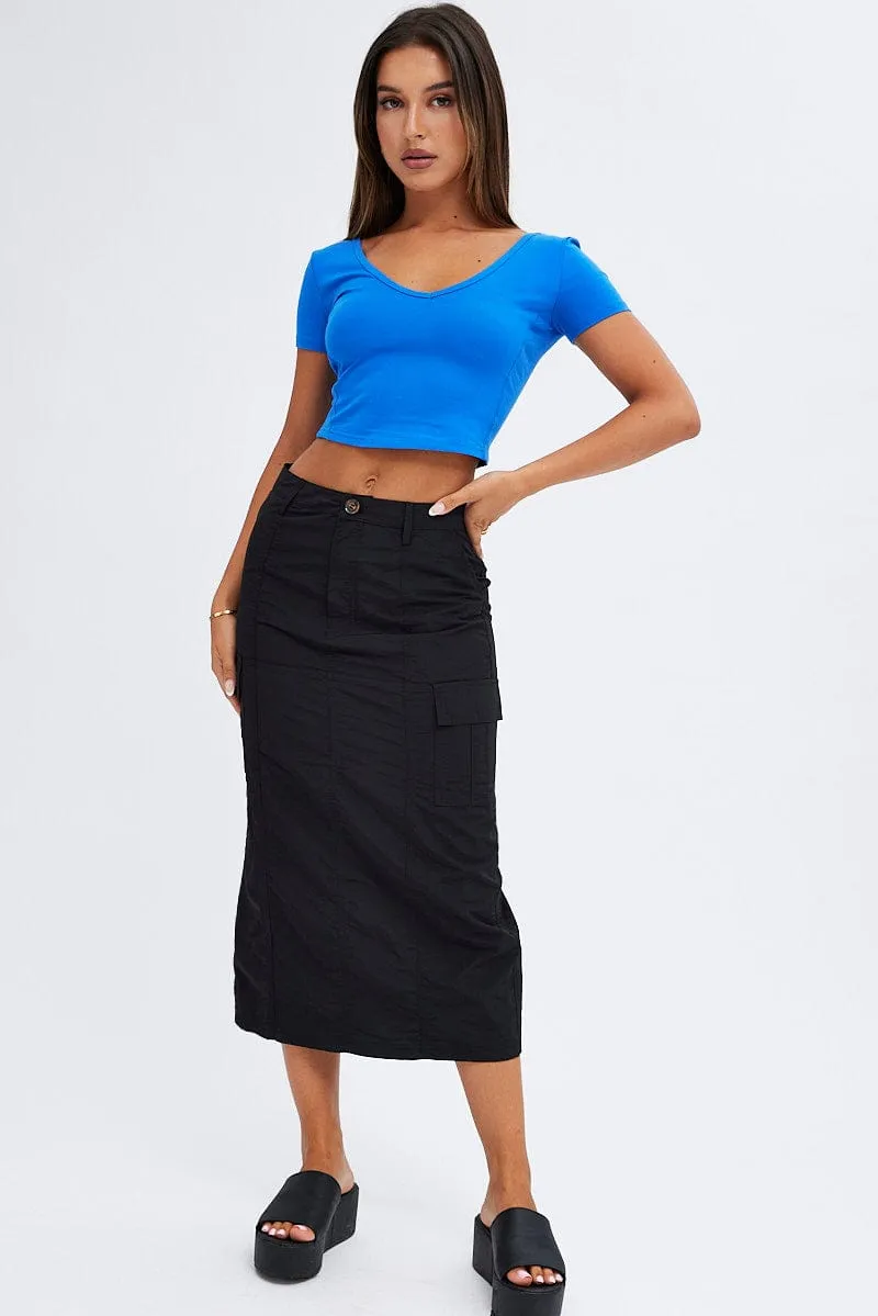Cashmere Touch Tailored Cut Black Cargo Skirt High Rise