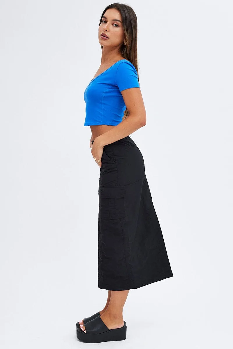 Black Cargo Skirt High Rise Polished Fit Light Outfit