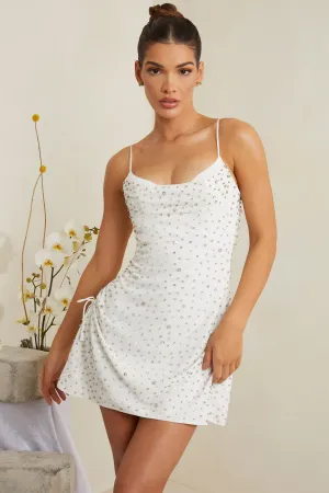 Hand Embellished Cowl Neck Mini Dress in White Night Sparkle Hot Girl